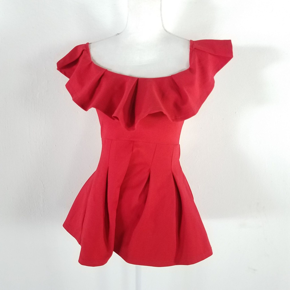 Solaris Style Red Romper with Ruffle top Size S